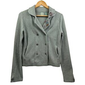 Anthropologie Hi-Line Embellished Knit Cardigan Jacket Medium Sage Green Beaded
